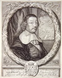 Retrato de Mildmay Fane, del Atlas de los condados de Inglaterra y Gales por Christopher Saxton, grabado por P. Williamson